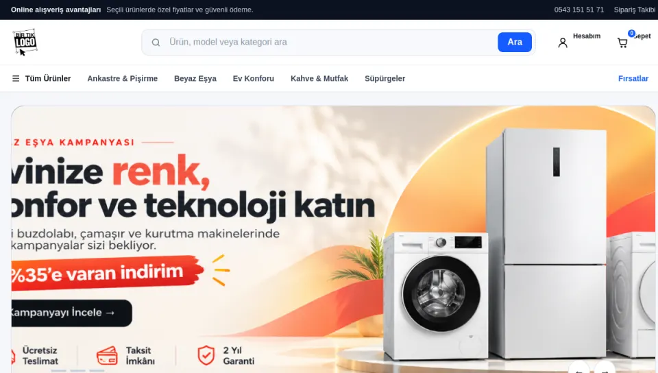 Mağaza demo sitesinin e-ticaret ana sayfasının gerçek ekran görüntüsü