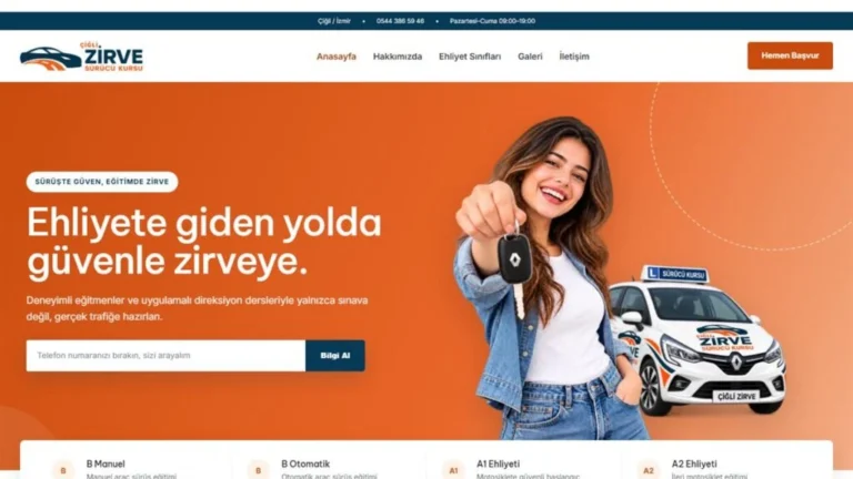 Çiğli Zirve Sürücü Kursu eğitim web sitesi masaüstü önizlemesi